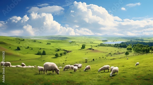 summer spring view grass landscape illustration meadow time, environment scenery, sky background summer spring view grass landscape