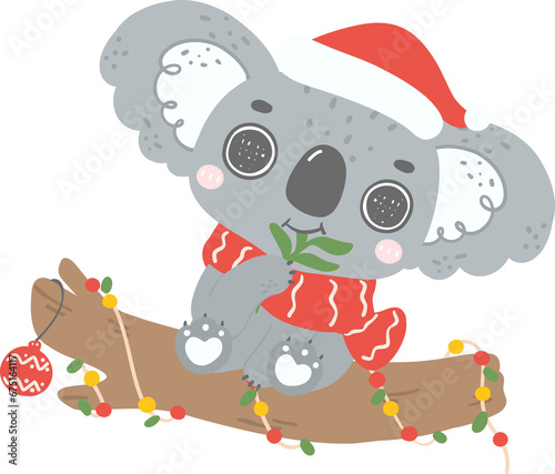 Canvas Print Cute Christmas Koala on tree
