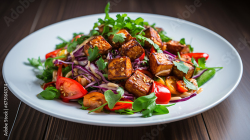 Asian roasted tempeh salad with red onion coriander