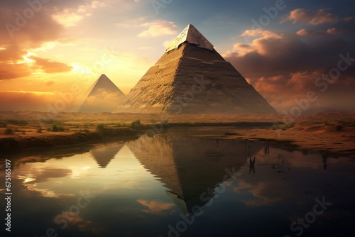 Surreal landscape of the Egyptian pyramids. Generative AI