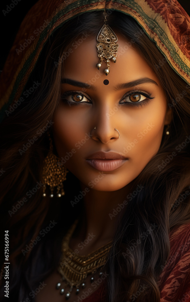 Elegant Indian Brown Woman Portrait with facial detail