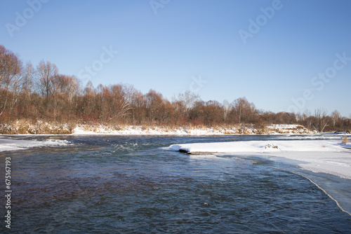 winter is approaching on the river, the ice is freezing