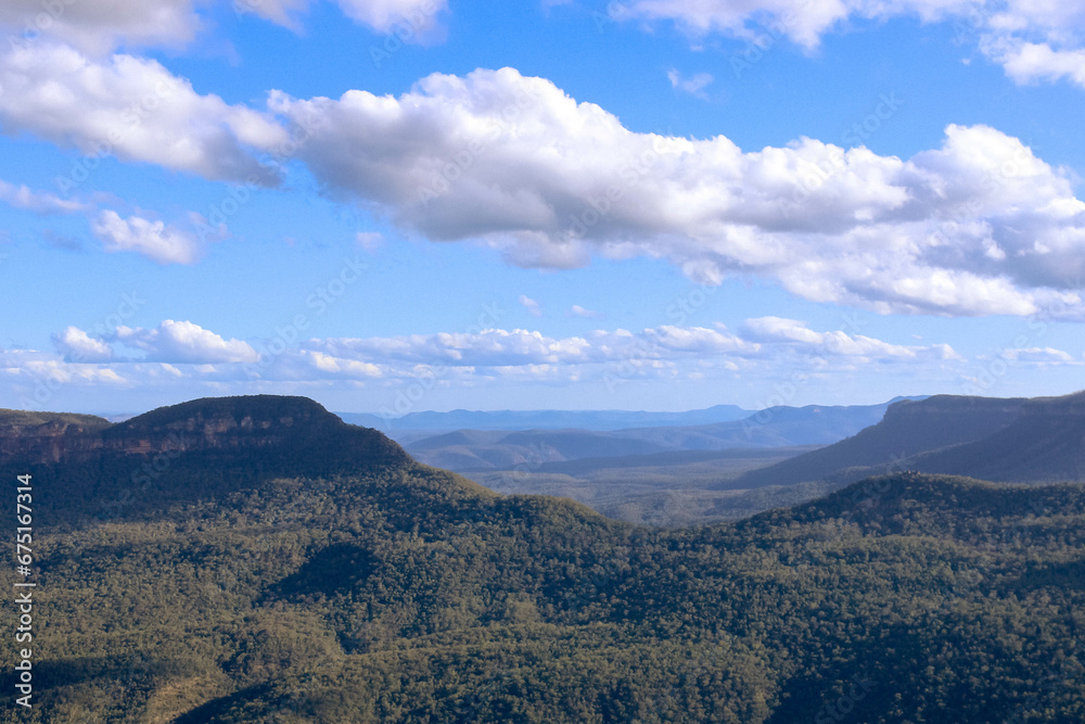 Blue mountains valley, rocks and eucalyptus trees