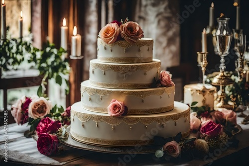 antique wedding cake set on a table