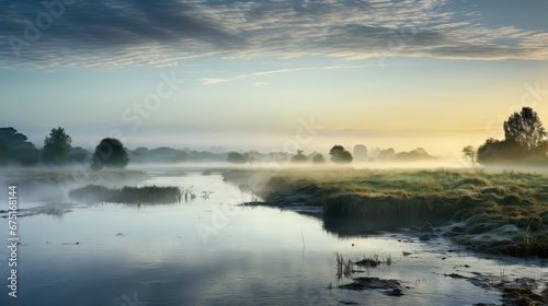 reflection nature river fog landscape illustration tree travel  forest view  sunrise sun reflection nature river fog landscape