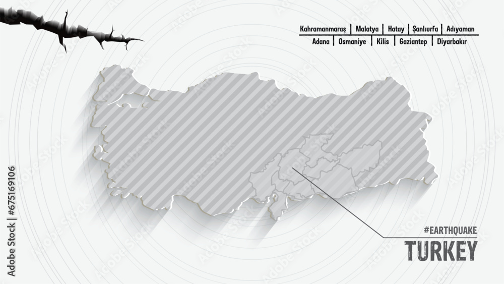 Turkey Earthquake concept on turkey map. Praying for Turkey. - obrazy, fototapety, plakaty 