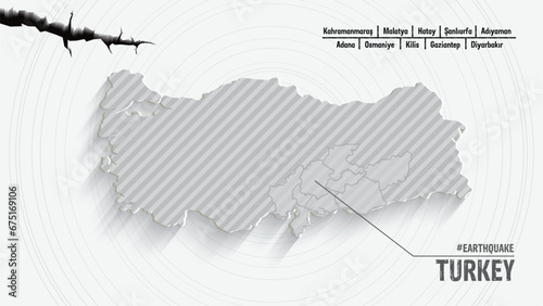 Turkey Earthquake concept on turkey map. Praying for Turkey. photo
