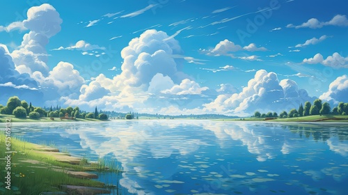 view nature sky summer landscape illustration blue beautiful, outdoor shore, scenic background view nature sky summer landscape