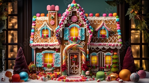 Gingerbread House: An intricate and whimsical gingerbread house adorned with candy, icing, and colorful decorations, a true holiday masterpiece