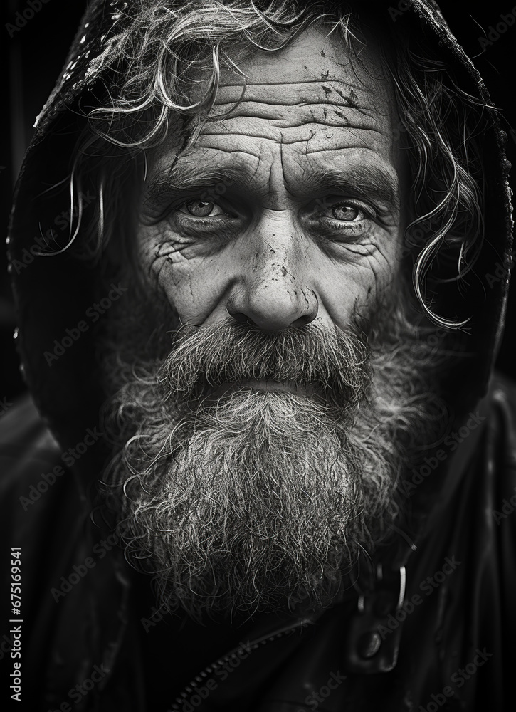 Homeless people on city streets, hungry homeless begging for help and money, Problems of big modern cities. monochrome Homeless people on city streets, hungry homeless begging for help and money, Problems of big modern cities. monochrome