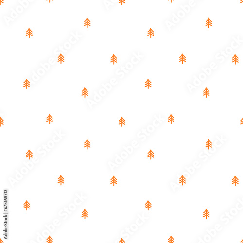 Seamless pattern with orange tiny trees