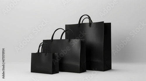 Black shopping bags on white festive background banner