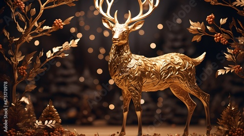 golden deer decoration figure luxury christmas design © Ziyan