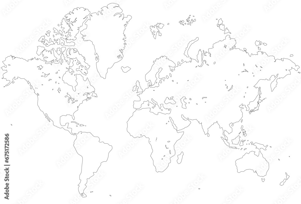 Highly detailed map of the world with borders of all countries. Vector illustration.