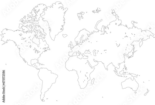 Highly detailed map of the world with borders of all countries. Vector illustration.