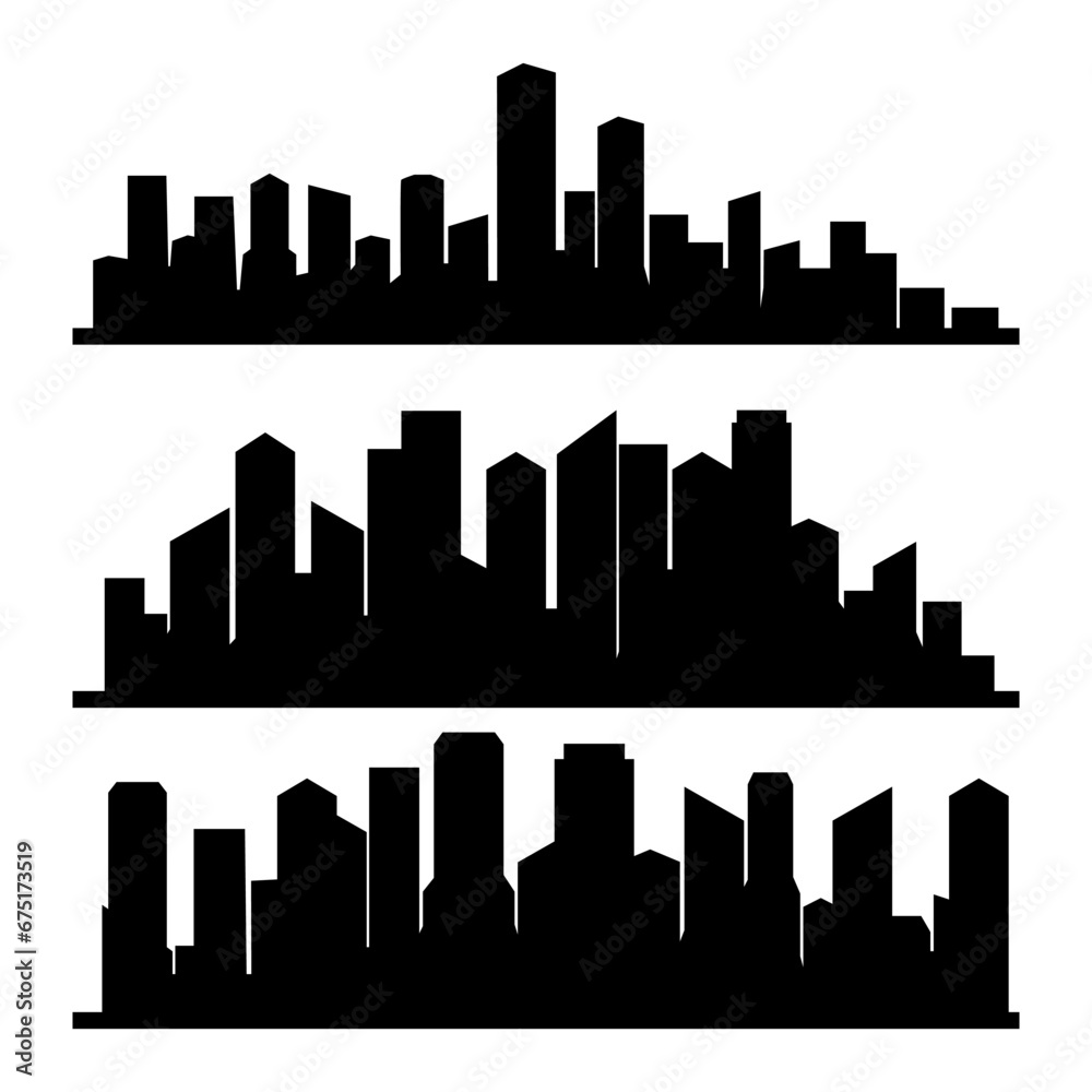 urban silhouette icon set vector with black color and white  background