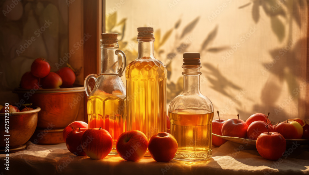 Pouring cider into a glass with a harvest, A glass of cider on wooden table with spices Pouring cider into a glass with a harvest, A glass of cider on wooden table with spices