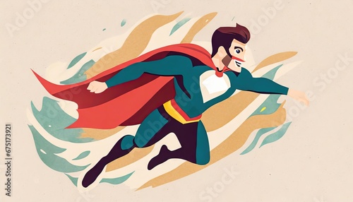 2D cartoon illustration of a white male superhero wearing spandex and a cape