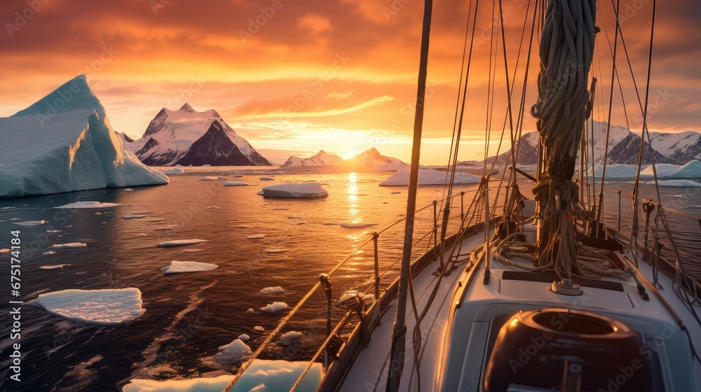 Fototapeta premium nature adventure beautiful panorama landscape illustration travel sail, boat yacht, sailboat sea nature adventure beautiful panorama landscape