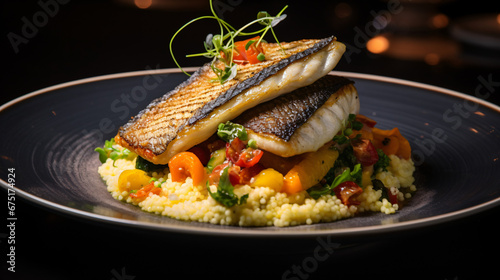Bass filet with a couscous and vegetables salad