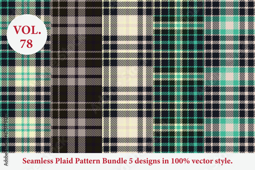 Plaid Pattern Bundle 5 designs Vol.78 Buffalo Vector, Tartan Fabric background wallpaper