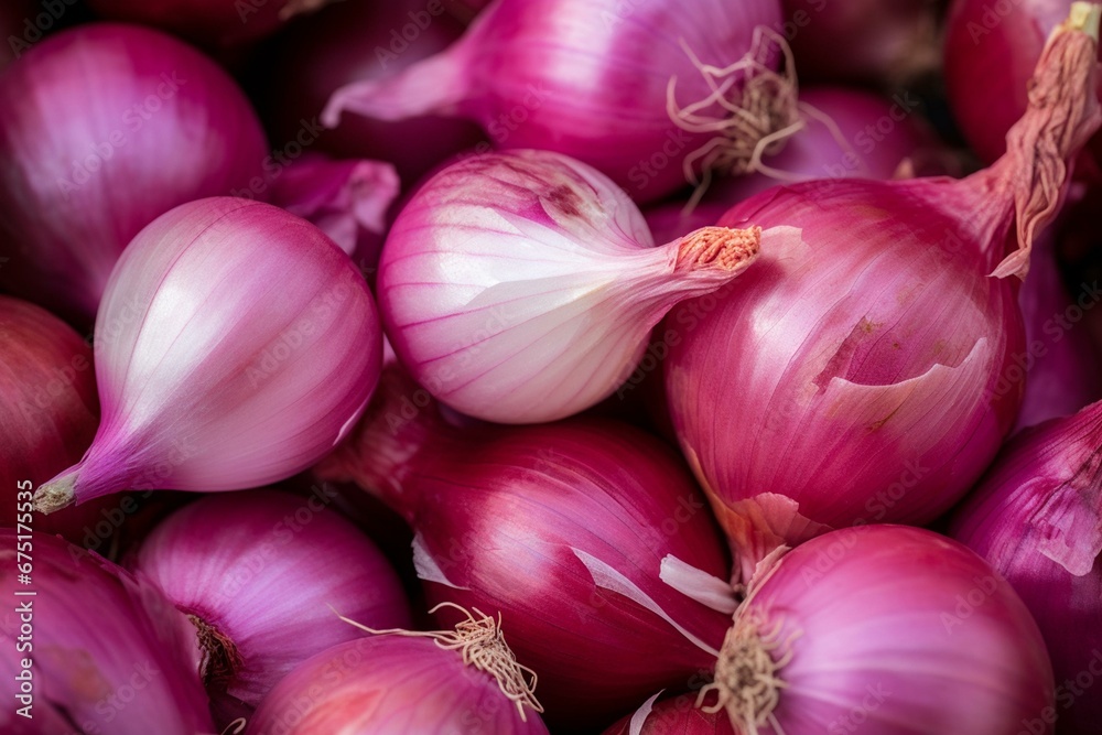 High-quality close up of shallots. Embracing veganism, promoting healthy nutrition. Generative AI