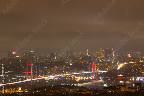 Istanbul view from Camlica Hill with Bosphorus Bridge and downtown district
