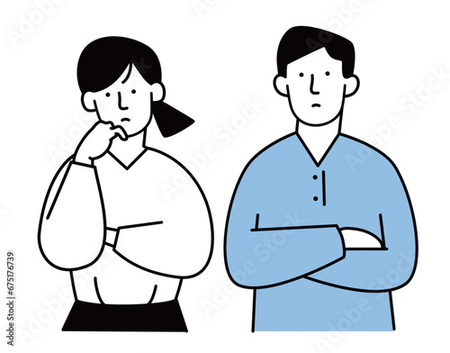 考える男女のイラスト素材
