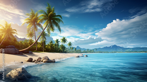 Beautiful tropical island with palm trees and beach