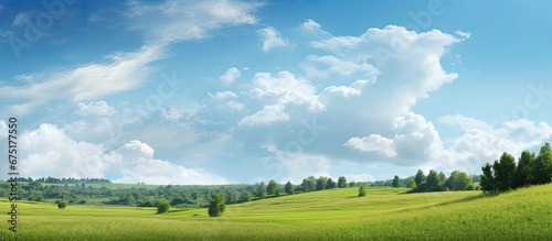 The beautiful outdoor landscape with a green background and expansive sky showcases the breathtaking beauty of nature
