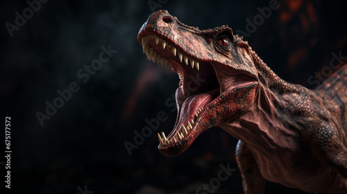 A model of a tyrannosaurus on a black background