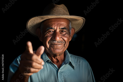 a man in a hat giving a thumbs up