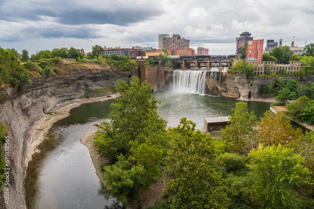 The Rochester Overlook with Waterfall and City Skyline