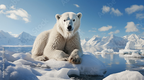 polar white bear on an ice floe in ocean in winter close-up