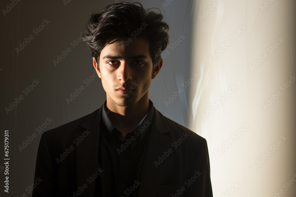 Fototapeta premium a man in a suit and tie standing in front of a wall