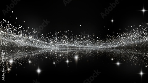 silver sparkles, pollen on a black background. banner