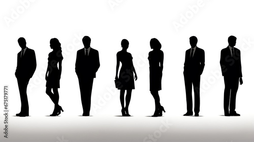 Group of silhouettes of people in suits and ties standing in row.