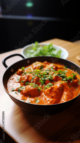 Indian cuisine: butter chicken on a fine dining table