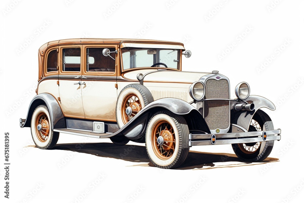 vintage automobile on a white background. Generative AI