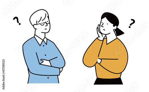 考える男女のイラスト素材