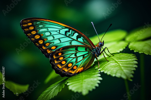 Butterfly on a green background, beautiful creature
