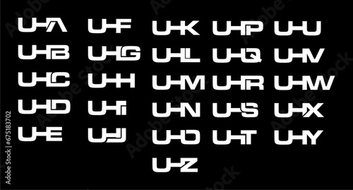 UHA, UHB, UHC, UHD, UHE, UHF, UHG, UHH, UHI, UHJ, UHK, UHL, UHM, UHN, UHO, UHP, UHQ, UHR, UHS, UHT, UHU, UHV, UHW, UHX, UHY, UHZ Letter Initial Logo Design Template Vector Illustration