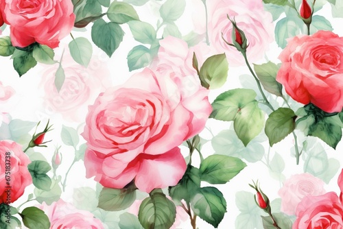 Seamless background featuring lovely watercolor stylized roses. Generative AI