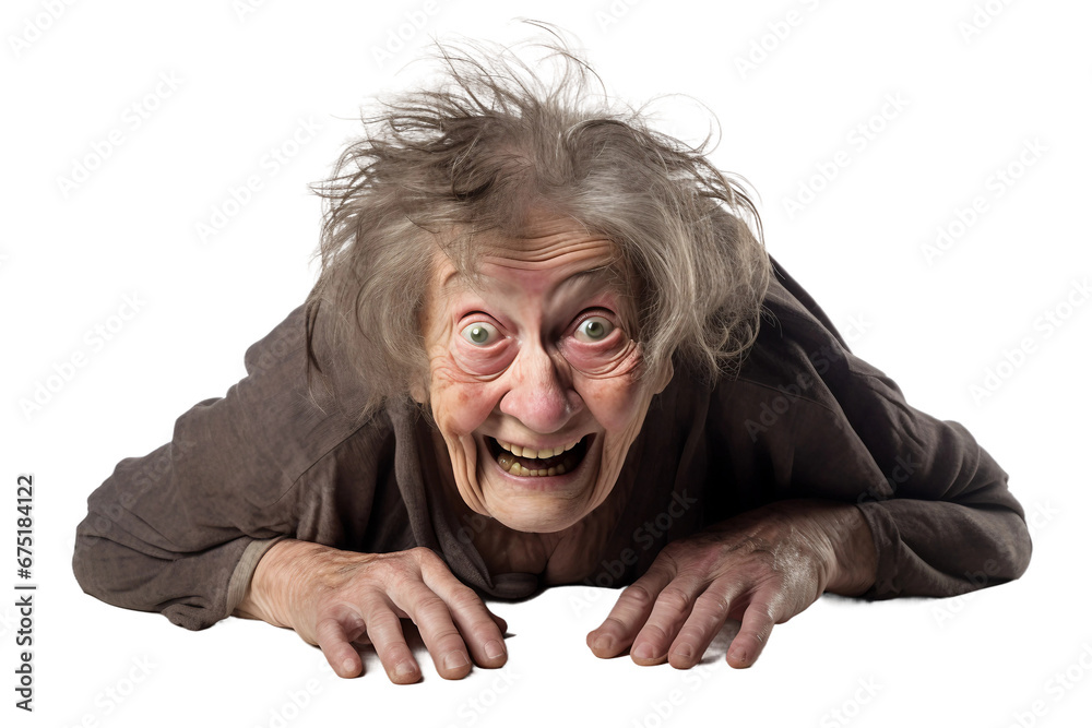 Confident Old Woman feeling trust Isolated on transparent background - obrazy, fototapety, plakaty 
