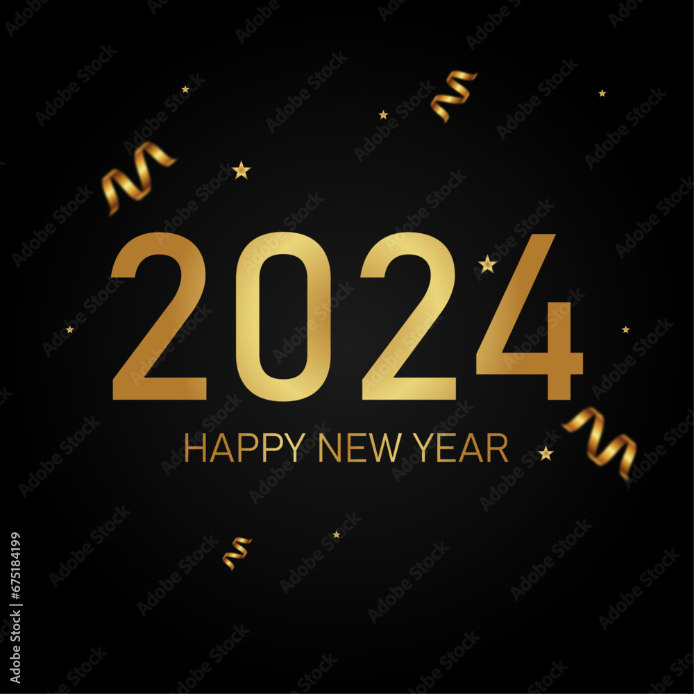 New year black background design with gold stars poster banner.
