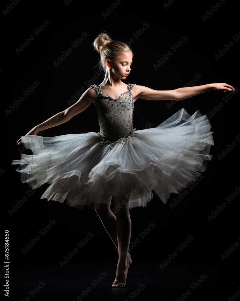 Fototapeta premium A woman in a tutu is posing for a picture. Generative AI.