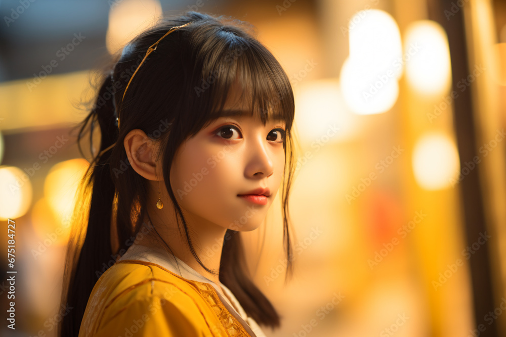 a young girl with a ponytail and a yellow shirt a young girl with a ponytail and a yellow shirt