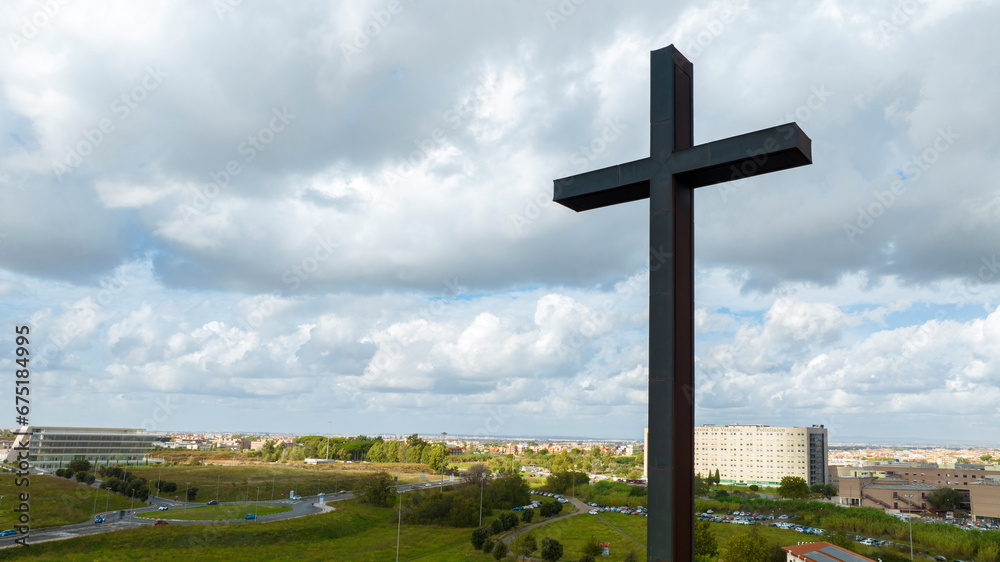 Aerial view of the cross of the Jubilee of 2000, located in Tor Vergata district, in Rome, Italy. Aerial view of the cross of the Jubilee of 2000, located in Tor Vergata district, in Rome, Italy.