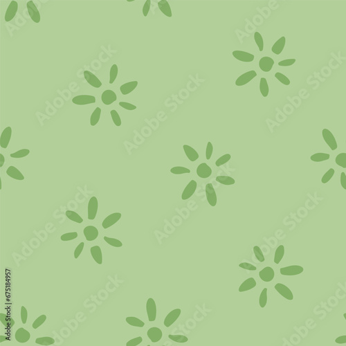 Green seamless pattern with green flowers