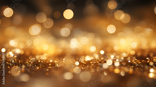 Gold Christmas particles and sprinkles for a holiday celebration. Shiny golden lights. wallpaper background for ads, banner and web design. Concept of Xmas and New Year.